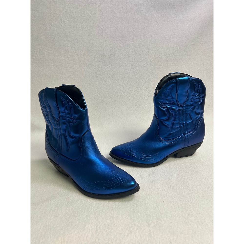 Space Cowboy Soda Womens 8.5 Blue Metallic Western Ankle Boots Festival Rave